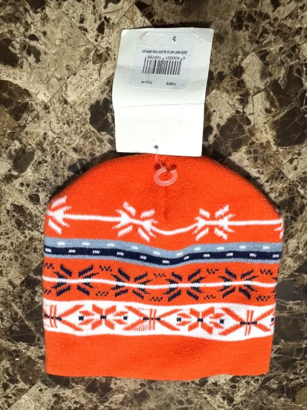 Winter Warm-Up Kids Acrylic Knit Hat Orange Snowflake Pattern